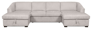 Sofa-lit sectionnel Envy 3 pièces en tissu de chenille avec 2 fauteuils longs de rangement - gris brouillard