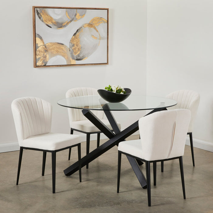 Table de salle à manger ronde Zoe de 47 po (L) avec dessus en verre et base géométrique en métal - noire