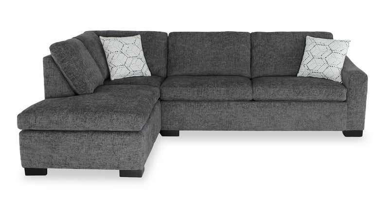 Sofa-lit sectionnel de gauche avec grand lit Aubrey de 114 po de style européen en tissu de chenille avec pattes en bois - gris