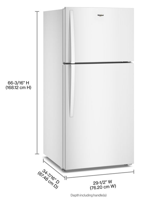 Réfrigérateur Whirlpool de 19 pi³ et de 29,5 po à congélateur supérieur avec refroidissement à couverture totale - blanc - WRTX7419SW