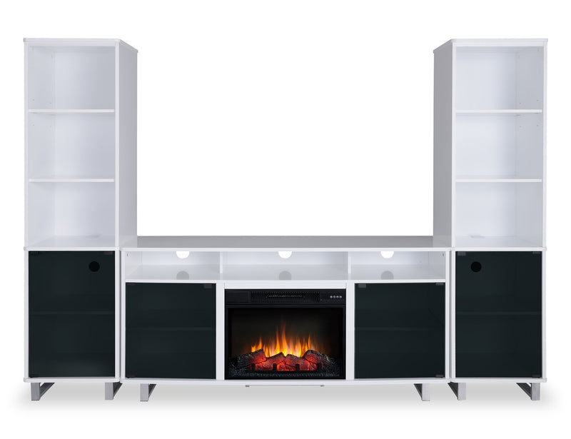 Meuble audio-vidéo moderne Ignatius 3 pièces avec foyer électrique et rangement pour téléviseurs jusqu’à 70 po - blanc