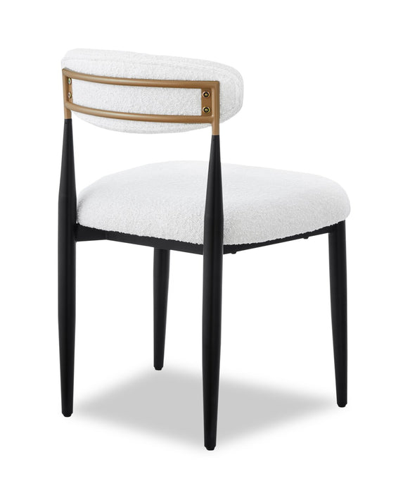 Chaise de salle à manger Capri de Kort & Co. en métal avec tissu bouclé et touches dorées - blanche