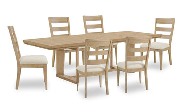 Aspen 7pc Dining Package with 80-104" Extension Table & 6 Chairs, Fabric - Natural | Ensemble de salle à manger Aspen 7 pièces avec table à rallonge, 80 po à 104 po et 6 chaises en tissu - naturel