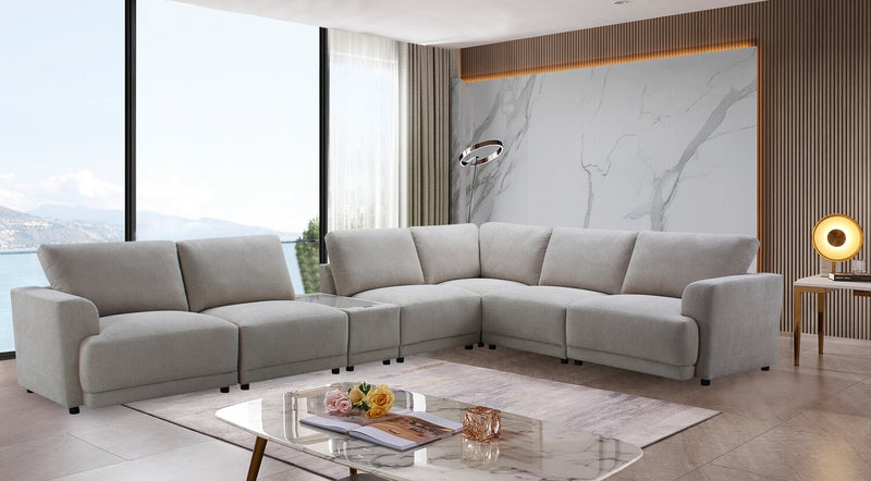 Sofa sectionnel modulaire Voyage 7 pièces en tissu avec console et coussins de dossier amovibles - taupe