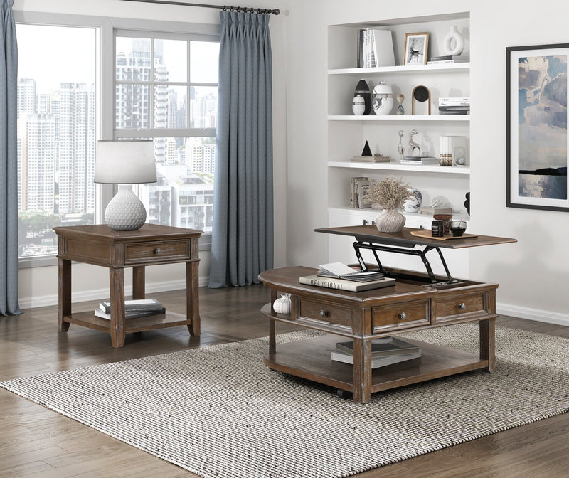 Table de bout traditionnelle Weston de 24 po avec rangement et ports USB - orme brun