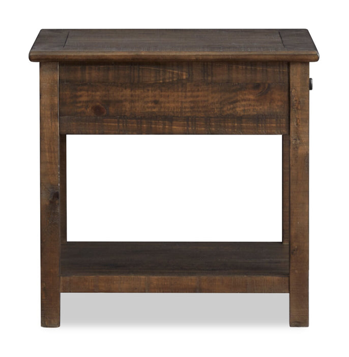Table de bout Edwin de 22 po en pin champêtre avec rangement - brun champêtre