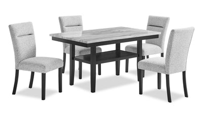 Libra 5pc Dining Set with Table & 4 Chairs, Marble-Look Top, 60"W - Black/Grey | Ensemble de salle à manger Libra 5 pièces avec table de 60 po (L) à dessus en imitation de marbre et 4 chaises - noir et gris