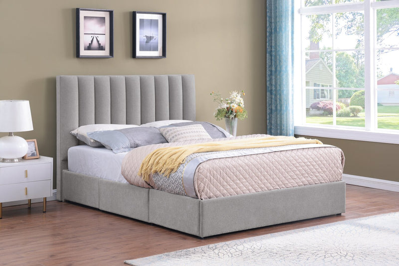 Tête de lit rembourrée Amos en tissu gris en canaux - format grand lit