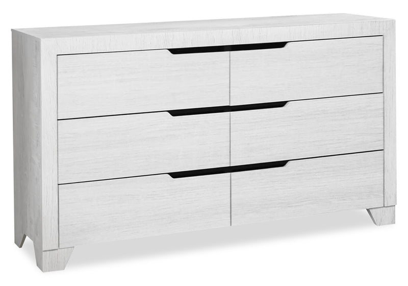 Ensemble de chambre à coucher moderne Elite blanc 5 pièces avec lit, commode, miroir et éclairage à DEL - format grand lit
