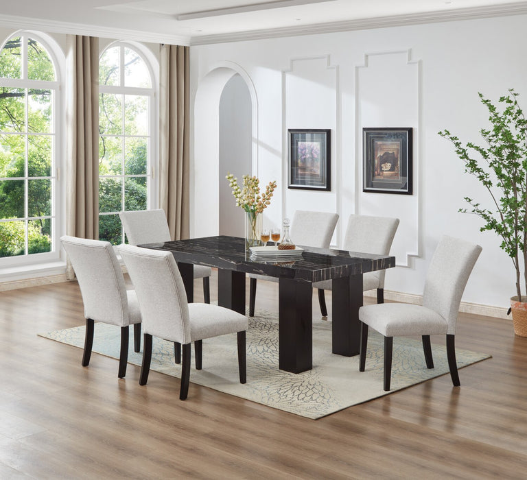 Table de salle à manger Burk de 72 po (L) avec dessus en résine époxy en imitation de marbre - noire