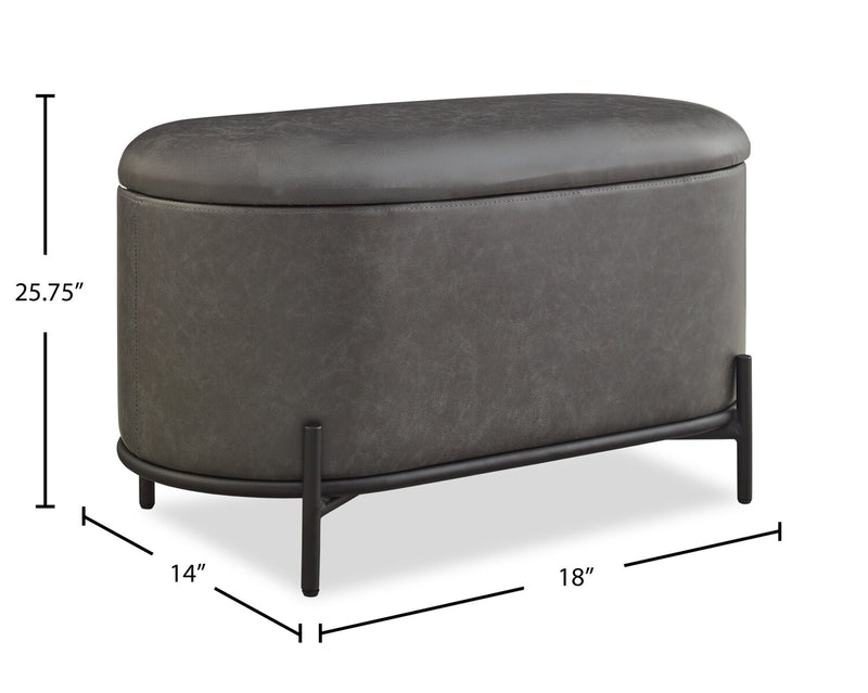 Pouf de rangement Victoria de 18 po en similicuir avec base en métal - anthracite
