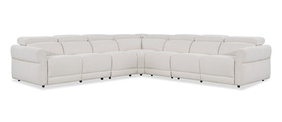 Cindy Crawford Home Aspen 5-Piece Power Reclining Sectional with Adjustable Headrests and USB Port - Alabaster | Sofa sectionnel à inclinaison électrique Aspen de Cindy Crawford Home 5 pièces avec appuie-têtes électriques et port USB - albâtre