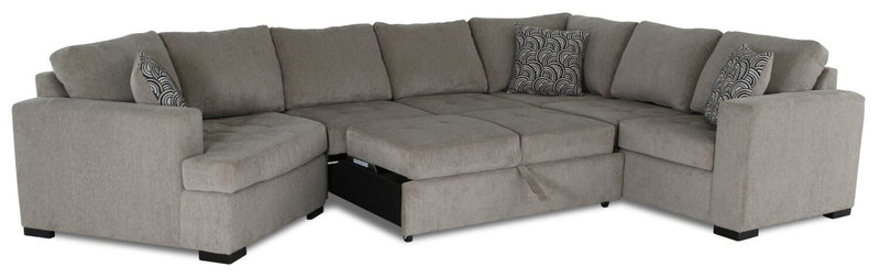 Sofa-lit sectionnel de gauche Legend 4 pièces fabriqué au Canada en tissu de chenille avec fauteuil enveloppant - beige platine