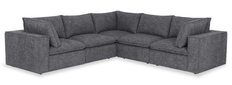 Sofa sectionnel Farah 5 pièces en tissu de chenille avec coussins de dossier amovibles en duvet et plumes - anthracite