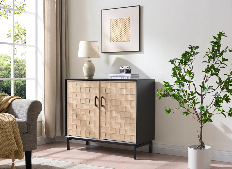 Armoire décorative Alenna de 36 po à 2 portes - noire avec portes blanc vieilli