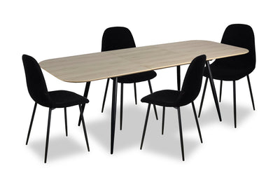 Joss 5pc Dining Set with Table & 4 Chairs - 63-86.5"W Butterfly Extension, Metal  - Natural/Black | Ensemble de salle à manger Joss 5 pièces avec table et 4 chaises - rallonge papillon 63 po à 86,5 po (L), métal - naturel et noir