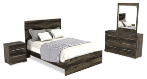 Ensemble de chambre à coucher Riley 6 pièces avec lit à panneaux, commode, miroir et table de nuit, fabriqué au Canada, gris - format lit double