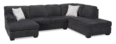 Made in Canada Morgan 2-Piece Right-Facing Chenille Fabric Wrap Sectional with Accent Pillows - Grey | Sofa sectionnel en U de droite Morgan 2 pièces fabriqué au Canada en tissu de chenille avec coussins décoratifs - gris