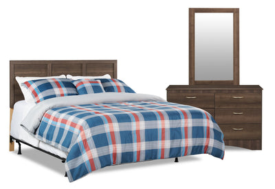 Aida 3pc Bedroom Set with Headboard, Dresser & Mirror, Made in Canada, Brown - Queen Size | Ensemble de chambre à coucher Aida 3 pièces fabriqué au Canada avec tête de lit, commode et miroir, brun - format grand lit