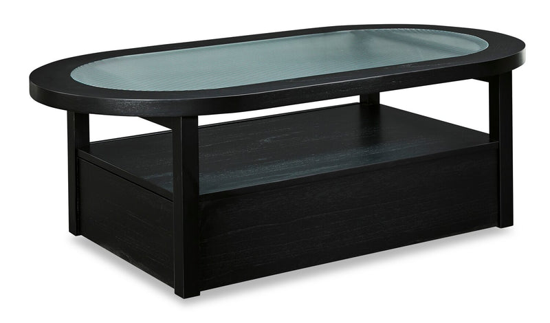 Table à café contemporaine Julian de 52 po en verre avec rangement et roulettes - noire