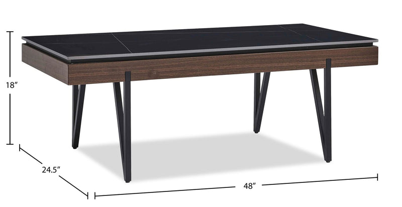 Table à café moderne Juno de 48 po avec dessus en pierre frittée - noire