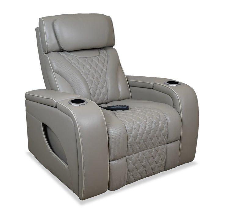 Fauteuil de massage à inclinaison électrique Elite de 38 po en cuir véritable avec son immersif et appuie-tête électrique - mastic