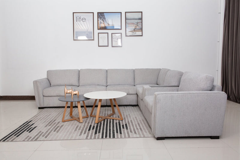 Sofa sectionnel Vault 7 pièces avec 5 fauteuils de rangement et console de rangement avec USB - gris