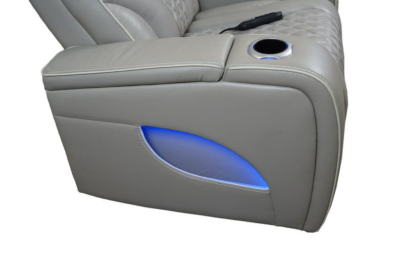 Causeuse de massage à inclinaison électrique Elite de 74 po en cuir véritable avec son immersif et appuie-têtes électriques - mastic