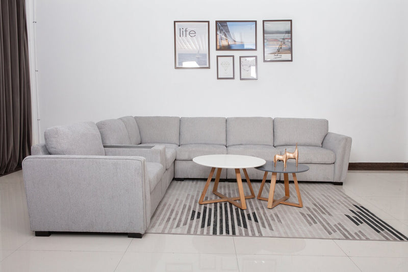 Sofa sectionnel Vault 7 pièces avec 5 fauteuils de rangement et console de rangement avec USB - gris