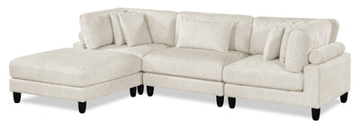 Lounge 4-Piece Chenille Modular Sectional with Ottoman – Beige  | Sofa sectionnel modulaire Lounge 4 pièces en chenille avec pouf - beige