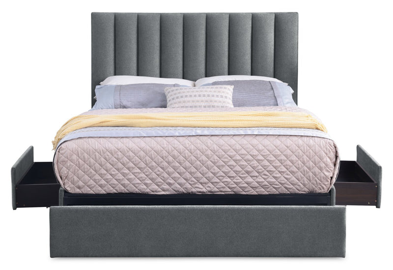 Base de lit de rangement rembourrée Amos anthracite - format très grand lit