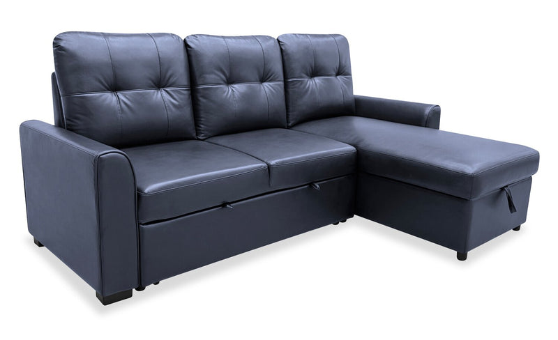 Sofa-lit sectionnel de droite Carter 2 pièces en tissu d’apparence cuir avec fauteuil long de rangement - noir