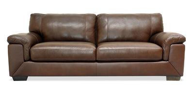 Classico 90" Genuine Leather Sofa with Wood Legs – Tobacco | Sofa Classico de 90 po en cuir véritable avec pattes en bois - tabac