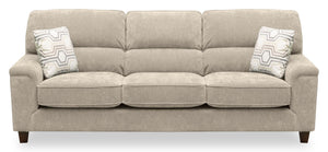 Sofa Lyric de 88,1 po en tissu de chenille avec coussins de siège réversibles, coussins décoratifs et pattes en bois - taupe