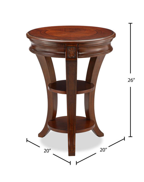 Table de bout ronde traditionnelle Kerwin de 20 po avec tablettes - cerisier