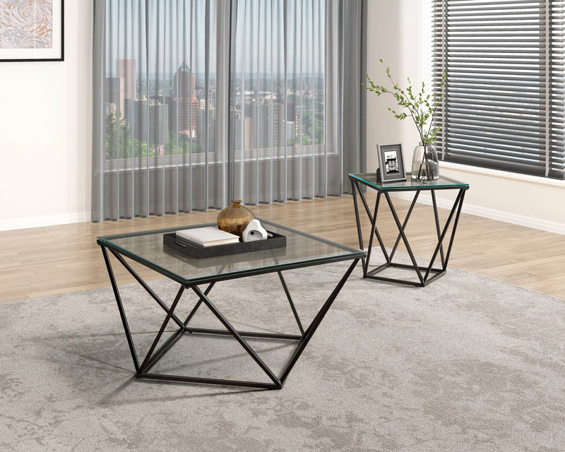 Table de bout moderne Prism de 19,5 po avec dessus en verre - verre avec base en métal 