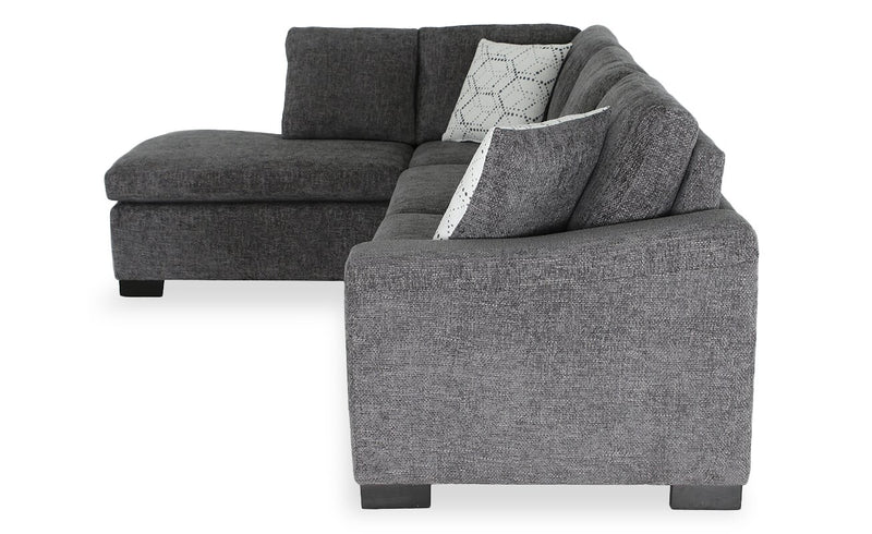Sofa-lit sectionnel de gauche avec grand lit Aubrey de 114 po de style européen en tissu de chenille avec pattes en bois - gris