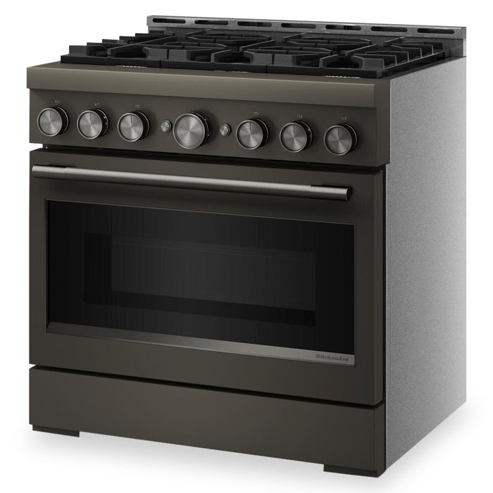 Cuisinière à gaz KitchenAid de 5,1 pi3 et de 36 po avec mode de friture à air sans préchauffage - minerai noir - KFGS936SBE