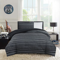  Ensemble d’édredon Windsor 2 pièces pour lit simple - noir et gris