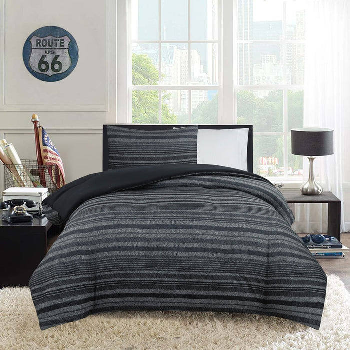 Ensemble d’édredon Windsor 2 pièces pour lit simple - noir et gris