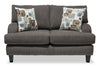 Causeuse Nofia de 58 po fabriquée au Canada en tissu de chenille avec 2 coussins décoratifs et pattes en bois - gris anthracite
