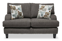  Causeuse Nofia de 58 po fabriquée au Canada en tissu de chenille avec 2 coussins décoratifs et pattes en bois - gris anthracite