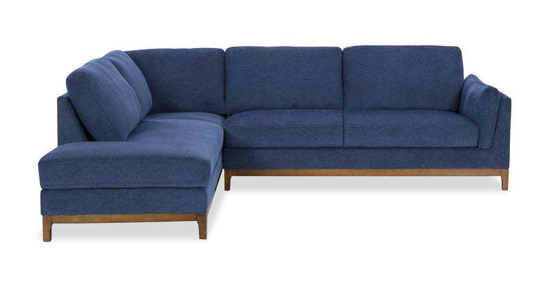 Sofa sectionnel de gauche Zara 2 pièces en tissu avec fauteuil long et pattes en bois - bleu marine