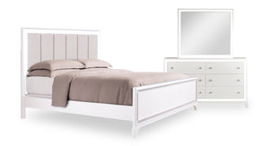 Ensemble de chambre à coucher Halo 5 pièces somptueux avec lit, commode, miroir et éclairage à DEL, blanc - format grand lit