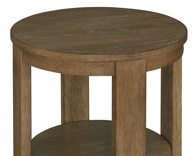 Table de bout ronde moderne Declan de 18 po avec tablette - bois naturel 