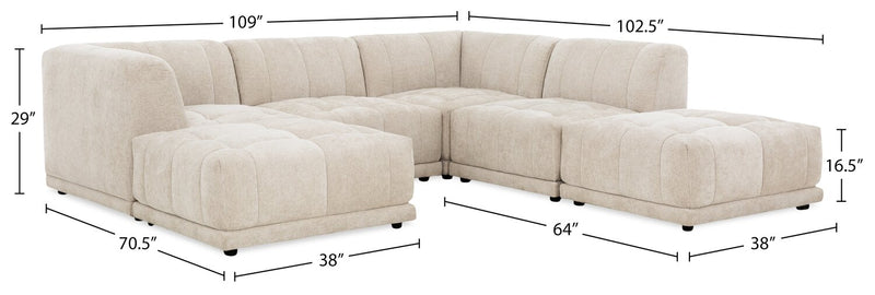 Sofa sectionnel modulaire Oaklyn 6 pièces en tissu avec poufs et coussins de siège capitonnés - beige