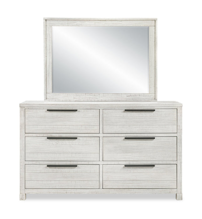 Ensemble de chambre à coucher Haven 5 pièces blanc avec lit à panneaux, commode et miroir - format très grand lit