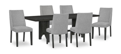 Emery 7pc Dining Set with Table & 6 Chairs, Wood, 72-96"W Extension - Black & Charcoal | Ensemble de salle à manger Emery 7 pièces en bois avec table, rallonge, 72 po à 96 po (L) et 6 chaises - noir et anthracite