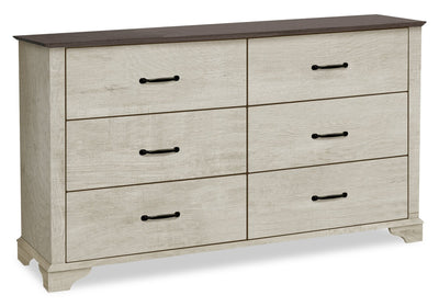 Clara Bedroom 6-Drawer Dresser, 59"W x 34"H - Bleached Oak & Brown | Commode de chambre à coucher Clara de 59 po (L) x 34 po (H) à 6 tiroirs - chêne blanchi et brun