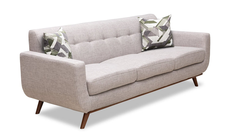 Sofa Freeman Kort & Co. de 88 po en tissu d’apparence lin avec pattes en bois et coussins de dossier capitonnés - blanc colombe